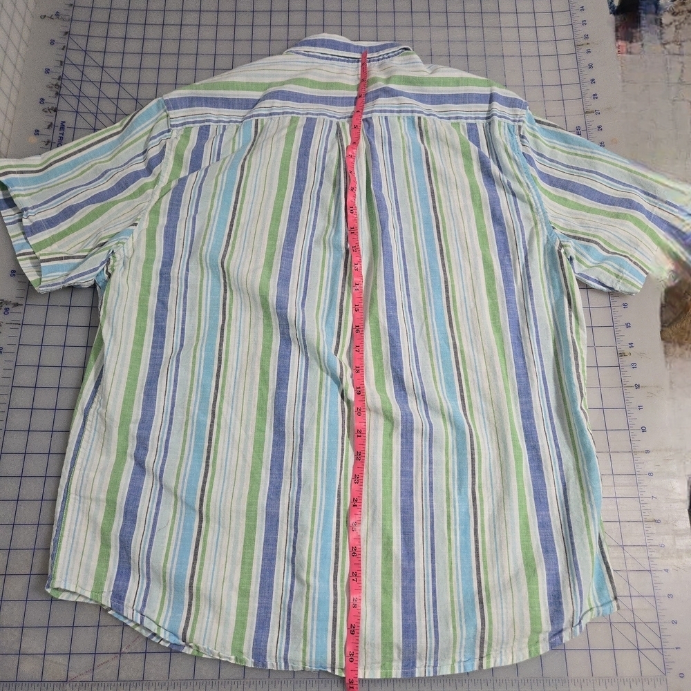 U.S. Polo Assn. Blue and Green Striped Button Down Lightweight Beach Travel - Picture 2 of 7